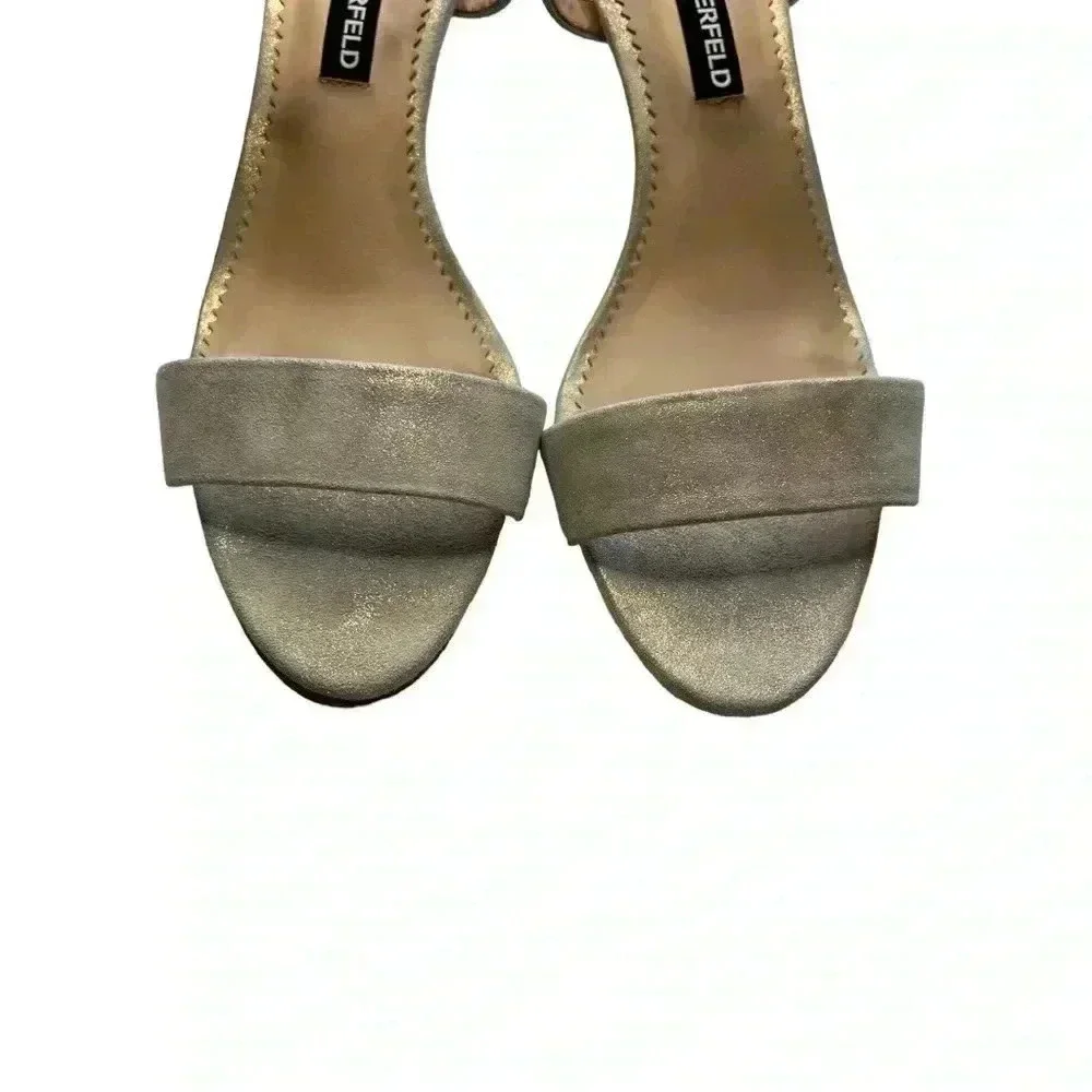 Lagerfeld Paris Women's Ankle Strap Heeled Sandal •Sparkly Gold•Size 8.5•